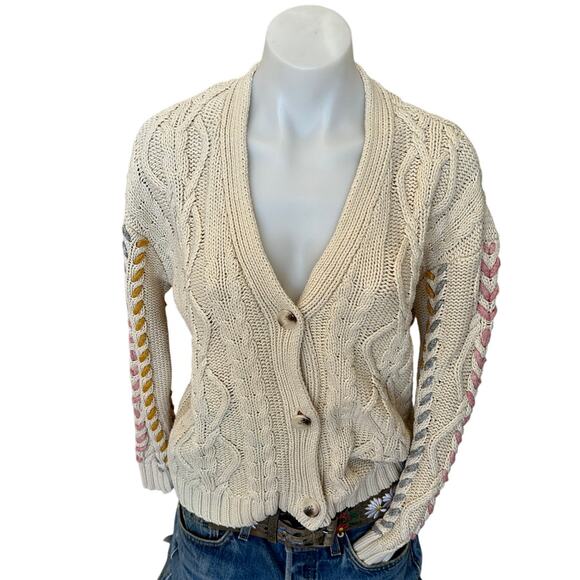 Michael Stars Cream Oversized Grandpa Cardigan Sweater XS Cotton Cable Knit $248 - Picture 3 of 10